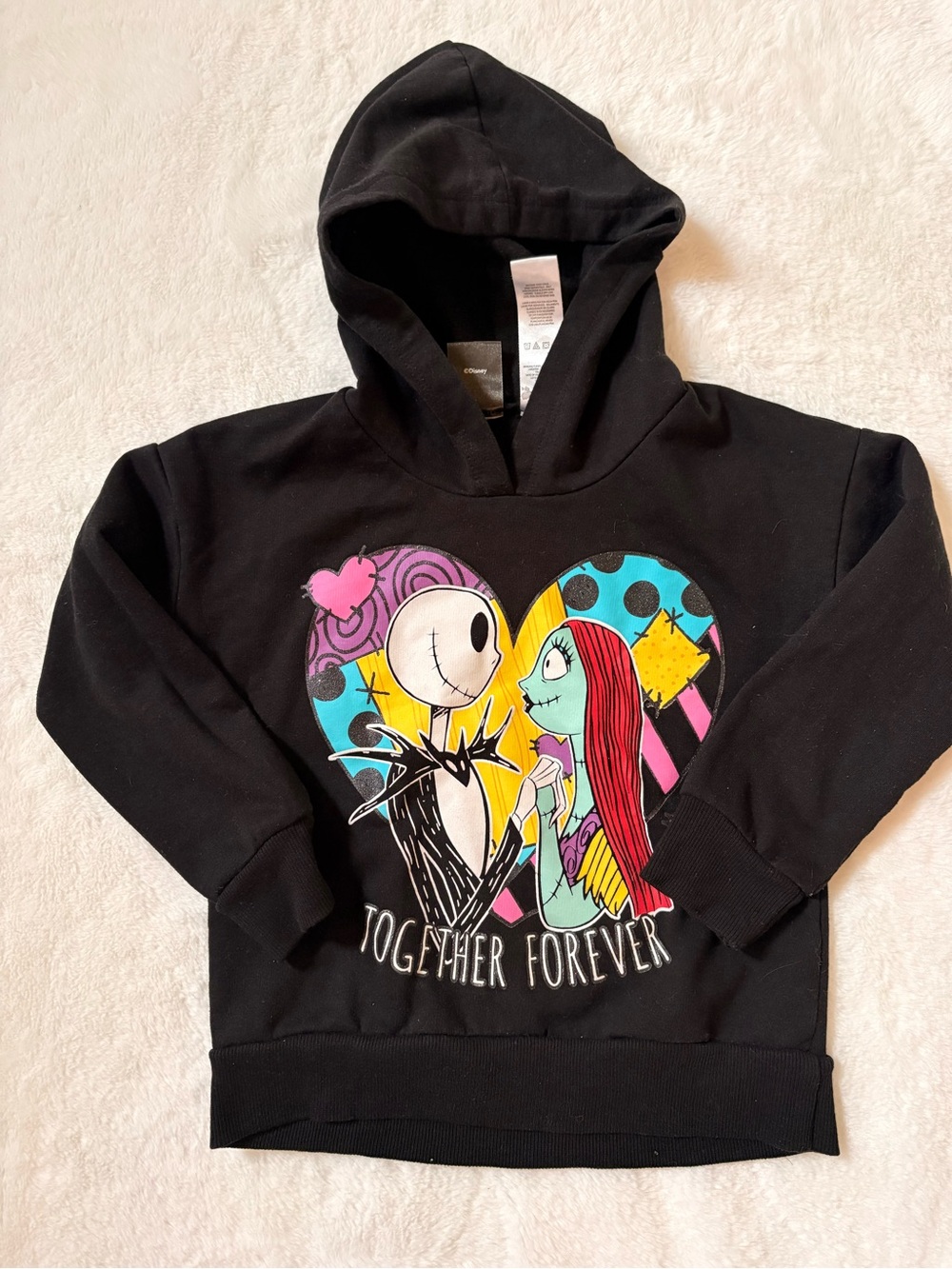 Black Kids Hoodie with Colorful Heart Character Graphic